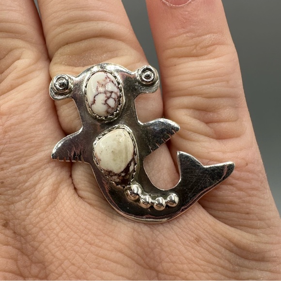 🦈 Wild Horse White Turquoise Shark Adjustable Sterling Silver 925 Ring Handmade - Picture 9 of 9